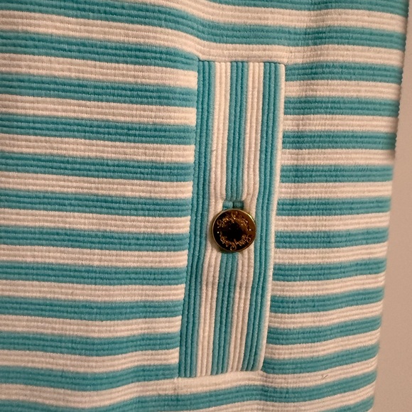 Lilly Pulitzer Shift Dress Womens Large Charlene Ottoman Knit Turquoise Stripe - Picture 2 of 3